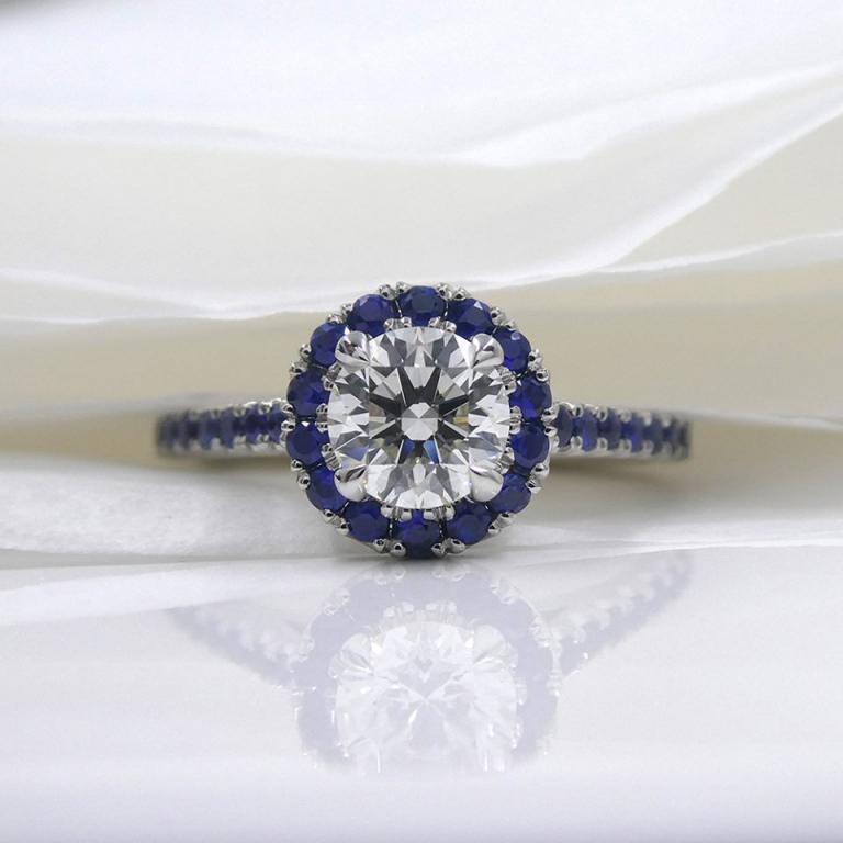 diamond sapphire halo engagement ring 768x768